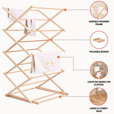 Foldable Wooden Clothes Airer - Indoor Laundry Drying Racks, Portable & Adjustable Folding Clothes Horse, Natural Wood Dryer Rack.