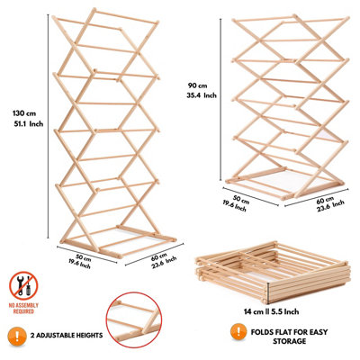 Foldable Wooden Clothes Airer Indoor Laundry Drying Racks Portable Adjustable Folding Clothes Horse Natural Wood Dryer Rack