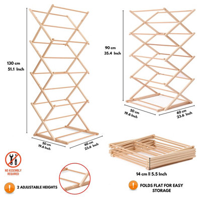 Foldable Wooden Clothes Airer - Indoor Laundry Drying Racks, Portable & Adjustable Folding Clothes Horse, Natural Wood Dryer Rack.