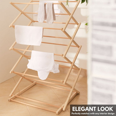 Foldable Wooden Clothes Airer Indoor Laundry Drying Racks Portable Adjustable Folding Clothes Horse Natural Wood Dryer Rack. DIY at B Q