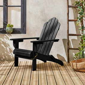 Foldable wooden retro garden armchair black W89 x D73.5 x H94cm