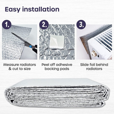 Folded Radiator Foil 5m x 60cm Reflector Panels Energy Saving Insulation Foil and Radiator Heat Deflector with Adhesive Pads - 4