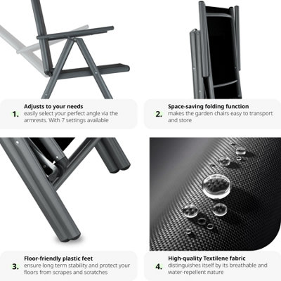 Folding Aluminium Garden Chairs (set of 6) - anthracite