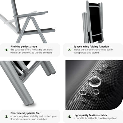 Folding aluminium garden chairs (set of 8) - silver