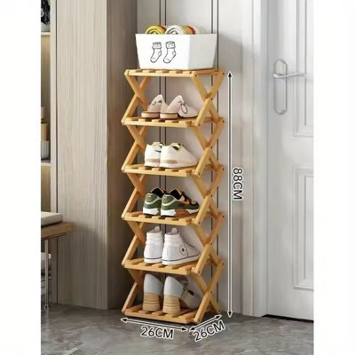 Folding Bamboo Shoe Rack Multi Layer Narrow Space Saving Storage Organizer