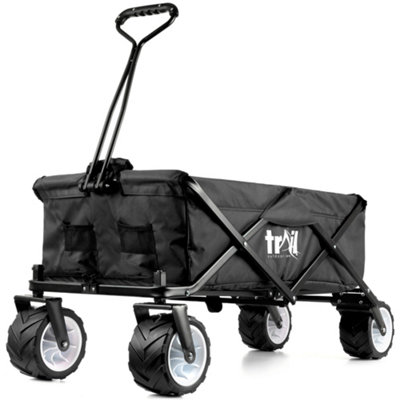 Folding Beach Trolley Camping Cart All Terrain Wheels Festival Garden 60kg Trail - Black