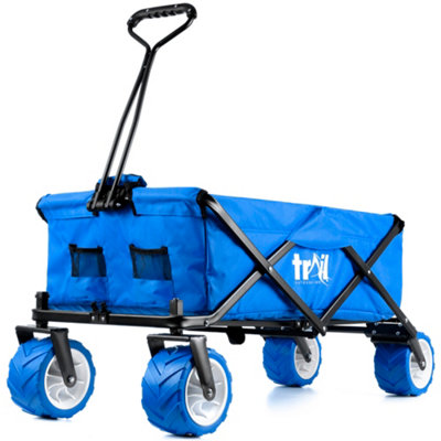 Folding Beach Trolley Camping Cart All Terrain Wheels Festival Garden 60kg Trail - Blue