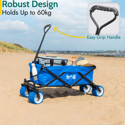 Folding Beach Trolley Camping Cart All Terrain Wheels Festival Garden 60kg Trail - Blue