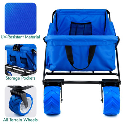 Folding Beach Trolley Camping Cart All Terrain Wheels Festival Garden 60kg Trail - Blue