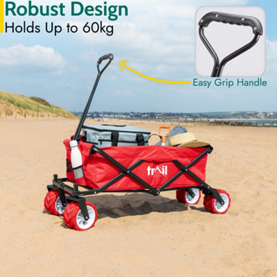 Folding Beach Trolley Camping Cart All Terrain Wheels Festival Garden 60kg Trail - Red