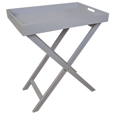 Folding Butlers Tray & Stand - Stylish Wooden Side Table with Detachable Top for Serving Food or Drinks - H77 x W60 x D40cm, Grey