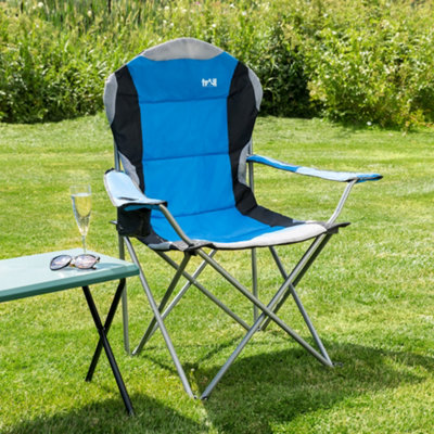 Folding Camping Chair Deluxe Padded High Back Portable Garden Fishing Trail - Blue