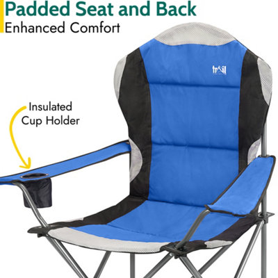 Folding Camping Chair Deluxe Padded High Back Portable Garden Fishing Trail  - Blue