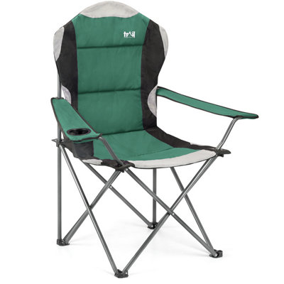 Folding Camping Chair Deluxe Padded High Back Portable Garden Fishing Trail Green