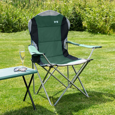 Folding Camping Chair Deluxe Padded High Back Portable Garden Fishing Trail - Green