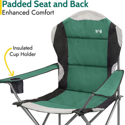 Folding Camping Chair Deluxe Padded High Back Portable Garden Fishing Trail - Green