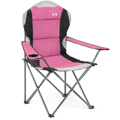 Folding Camping Chair Deluxe Padded High Back Portable Garden Fishing Trail - Pink