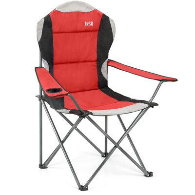 Folding Camping Chair Deluxe Padded High Back Portable Garden Fishing Trail - Red