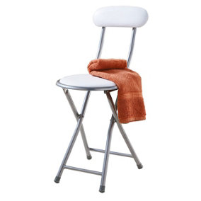 Folding Chair - Portable White Padded Seat for Kitchen, Dining Room or Bathroom - Measures 73.5 x 29.5 x 45.5cm