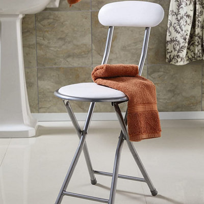 Folding Chair - Portable White Padded Seat for Kitchen, Dining Room or Bathroom - Measures 73.5 x 29.5 x 45.5cm