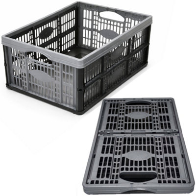 Folding Crate Silver / Black Fold Flat Plastic Boxes for Home ...