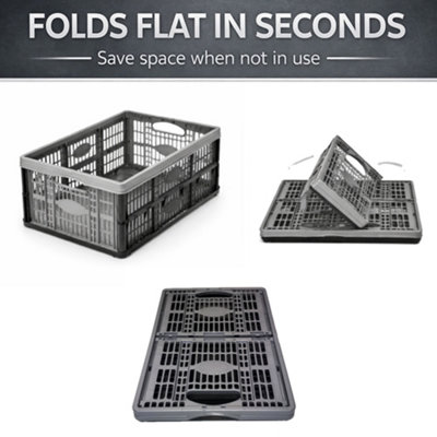 Folding Crate Silver / Black Fold Flat Plastic Boxes for Home ...
