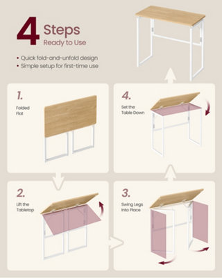 Folding Desk, Foldable Computer Desk, One-Piece Desktop Top, Rounded ...