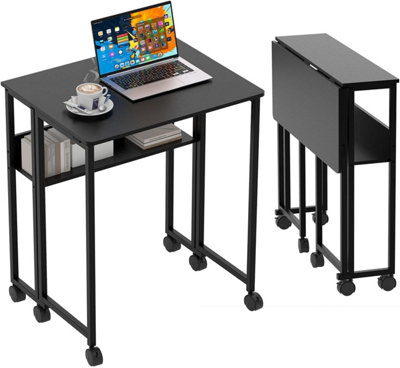 Folding Desk with Shelf, Mobile Computer Desk, Compact Space-Saving Table, for Living Room