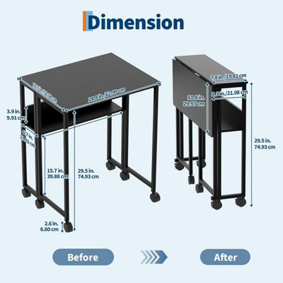 Folding Desk with Shelf, Mobile Computer Desk, Compact Space-Saving Table, for Living Room
