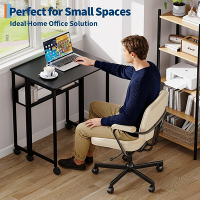 Folding Desk with Shelf, Mobile Computer Desk, Compact Space-Saving Table, for Living Room