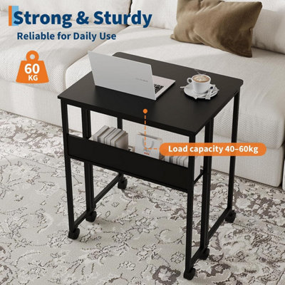 Folding Desk with Shelf, Mobile Computer Desk, Compact Space-Saving Table, for Living Room