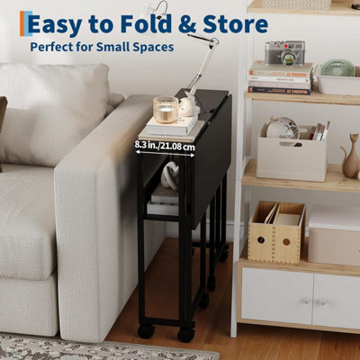 Folding Desk with Shelf, Mobile Computer Desk, Compact Space-Saving Table, for Living Room