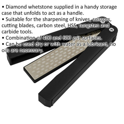 Folding Diamond Whetstone - 400 & 600 Grit Surface - Blade Tool Sharpening Stone