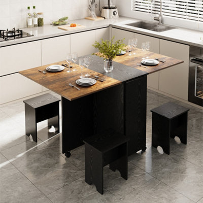 Folding Dining Table Set with 4 Stools