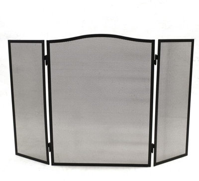 Folding Fire Screen 3 Panel Foldable Large Black Fire Protector Spark Guard Steel Mesh Protection