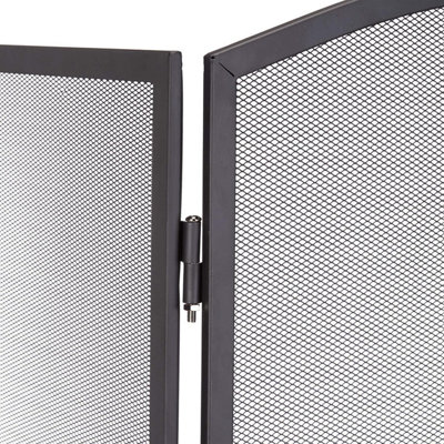 Folding Fire Screen 3 Panel Foldable Large Black Fire Protector Spark Guard Steel Mesh Protection - 4