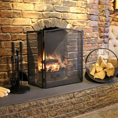Folding Fire Screen 3 Panel Foldable Large Black Fire Protector Spark Guard Steel Mesh Protection - 5