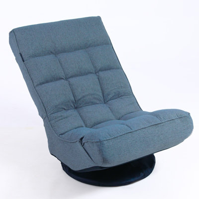 Folding Floor Sofa Chair 360 Degree Swivel Floor Lazy High Back Sponge Recliner Chair NO ASSEMBLY (Blue)