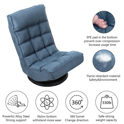 Folding Floor Sofa Chair 360 Degree Swivel Floor Lazy High Back Sponge Recliner Chair NO ASSEMBLY (Blue)