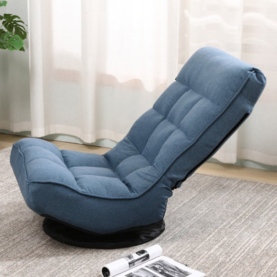 Folding Floor Sofa Chair 360 Degree Swivel Floor Lazy High Back Sponge Recliner Chair NO ASSEMBLY (Blue)