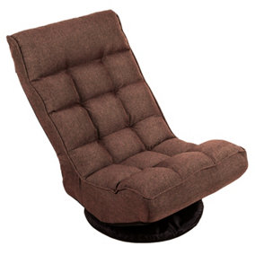 Folding Floor Sofa Chair 360 Degree Swivel Floor Lazy High Back Sponge Recliner Chair NO ASSEMBLY (Brown)