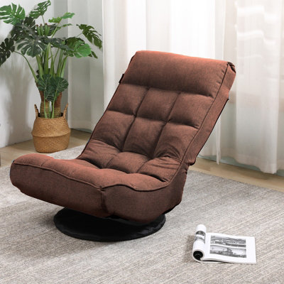 Folding Floor Sofa Chair 360 Degree Swivel Floor Lazy High Back Sponge Recliner Chair NO ASSEMBLY (Brown)