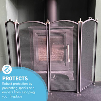 Folding Four Panel Mesh Fire Guard Screen Durable Fireplace Safety ...