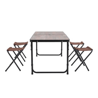 Folding Garden Picnic Table Set Rectange Camping Table with 4 Stools Set