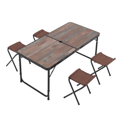 Folding Garden Picnic Table Set Rectange Camping Table with 4 Stools Set