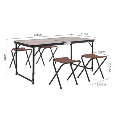 Folding Garden Picnic Table Set Rectange Camping Table with 4 Stools Set