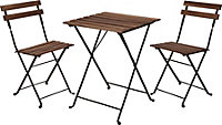 Folding Garden Set Table & Chairs Wooden Outdoor 3 Piece Bistro Furniture Leisure Camping Black