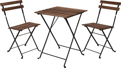 Folding Garden Set Table & Chairs Wooden Outdoor 3 Piece Bistro Furniture Leisure Camping Black