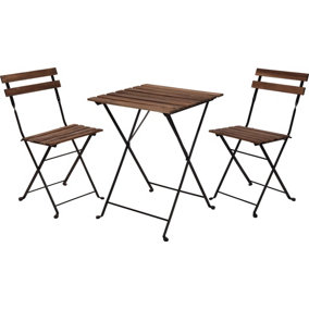Folding Garden Set Table & Chairs Wooden Outdoor 3 Piece Bistro Furniture Leisure Camping Black