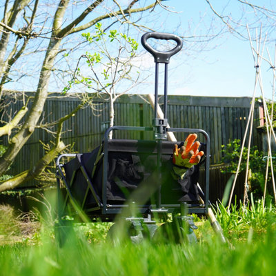 Folding Garden Trolley with Large Wheels and Removable Fabric, Ideal for Festivals, Camping, Black - Maximum Load 100kg
